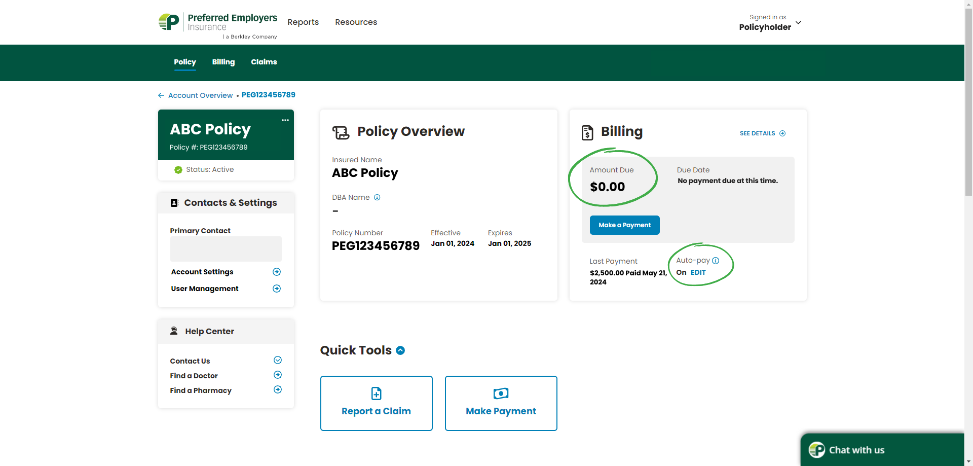 Snapshot of the Customer Portal